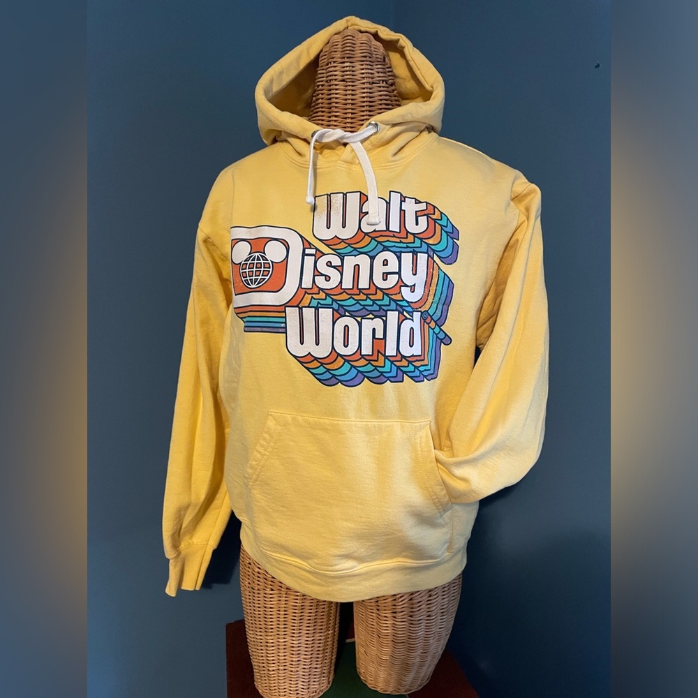 Walt Disney World Retro 70’s Pull-over Hoodie Sweatshirt. SZ Small. Rainbow Logo